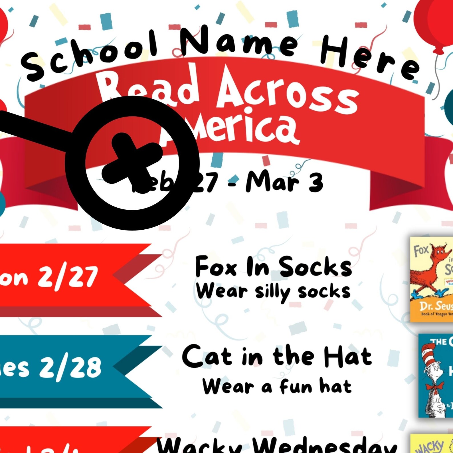 Read Across America Spirit Week Flyer, Spirit Week Template, Spirit