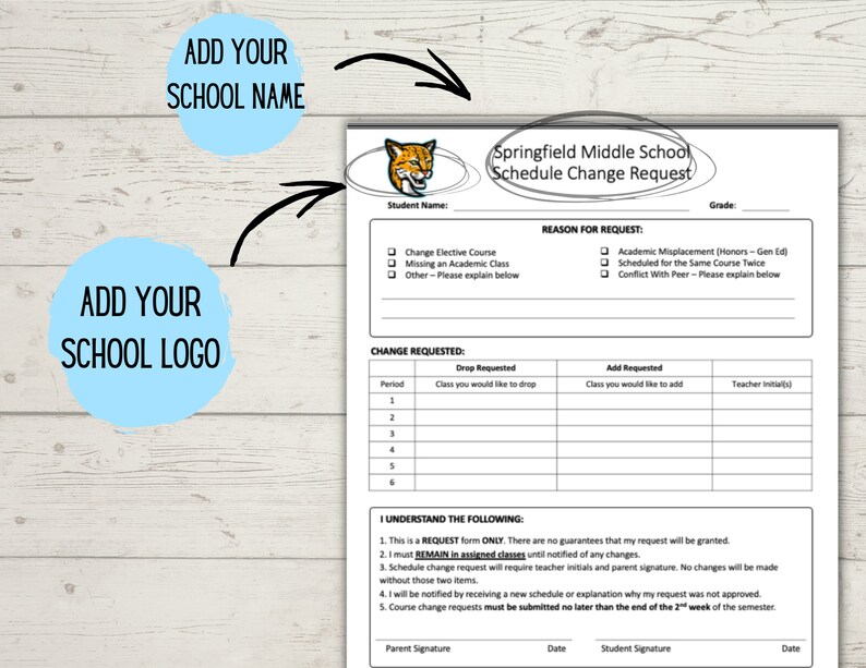 Schedule Change Request Form | Printable Template | Personalize ...