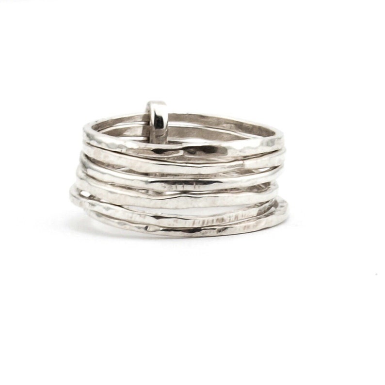 stacking rings, Silver Skinny Rings Secret Santa gift Christmas Silver Rings 5 Stacking Silver Ring Hammered Skinny Rings