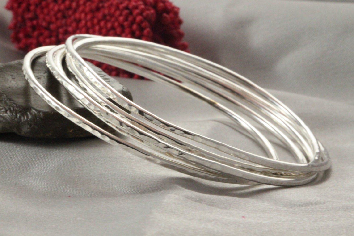 Hammered silver bangle Stacking Bracelet Silver Bracelet Etsy