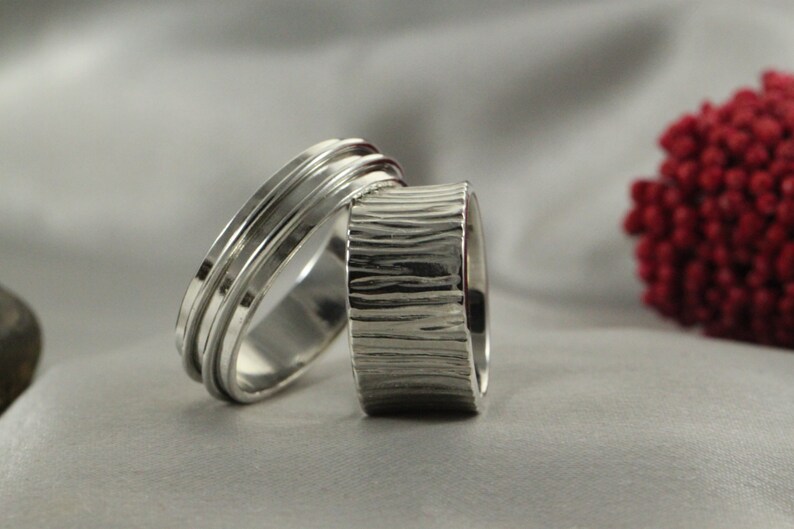 Handmade wedding band set 8mm and 5mm gold wedding bands Etsy