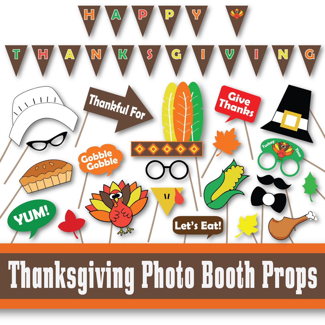 Thanksgiving Photo Booth Props and Decorations Printable | Etsy