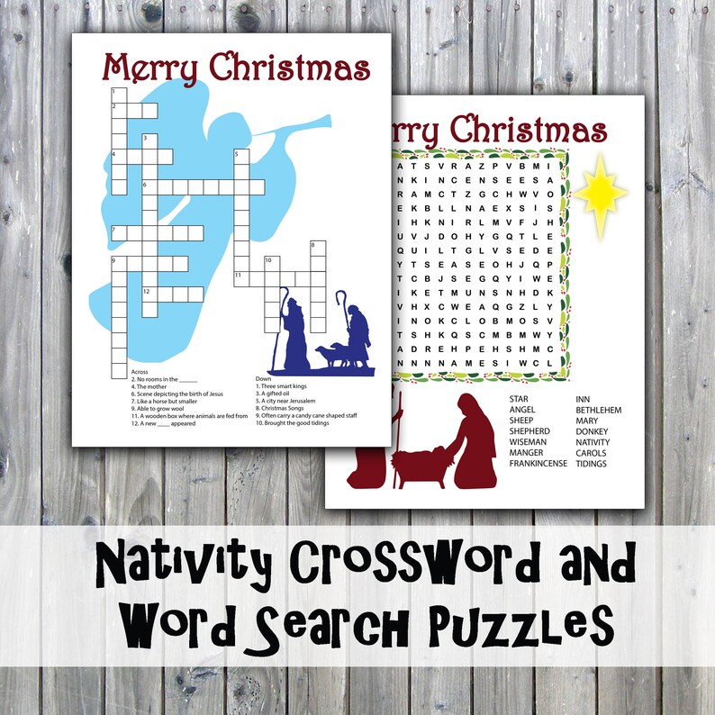 Christmas Nativity Crossword Puzzle and Word Search Party Etsy