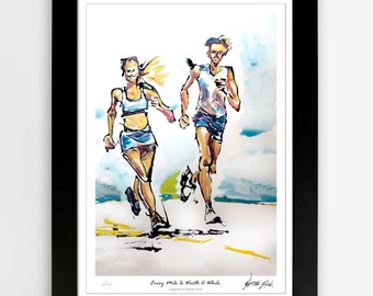 Running Couple PRINT, Couple Runs Side by Side, Running Together, Boy and Girl Running Together, Jogging with a Friend, Run in Fresh Air