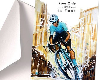 A5 Cycling CARD, The only Limit Is You, Bicycle Card, Cycling Motivation, Birthday Card, Bicycle Thank You Card, Giro d'Italia, Gift For Him