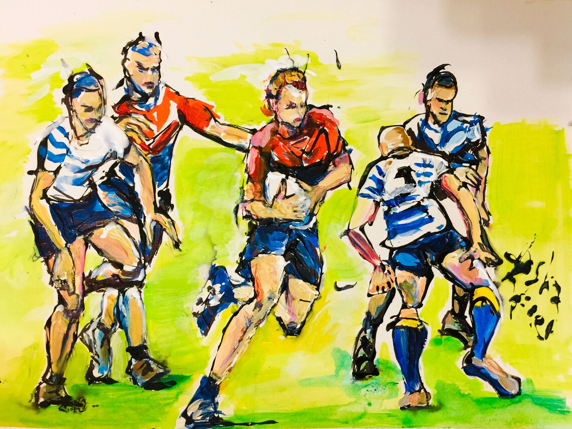 Rugby ORIGINAL Painting Showing Rugby Players in Action Etsy