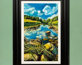 River Original Painting, River Ribble Original Painting, Water Painting, English Landscape Painting
