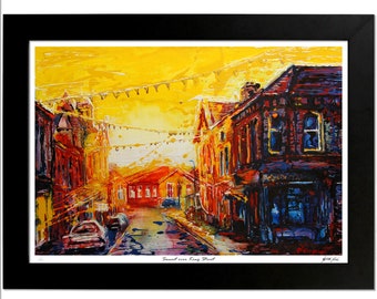 Urban Landscape | Sunset over King Street Wall Art Print | North West England Cities and Towns Print | Orange Sun Above Street with Cars