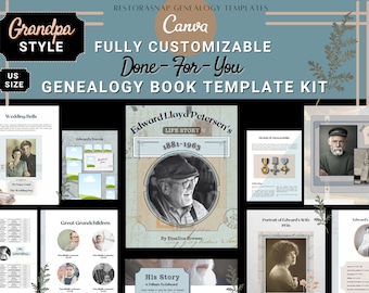 Genealogy Book Template: US Letter Size, Customizable Canva Design (Digital Download)