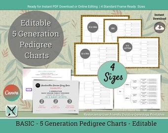 5 Generation Family Pedigree Chart. 4 sizes in 1 Edit Neatly W/Canva Family or handwrite! Pedigree Chart.Genealogy Template.Ancestral Chart.