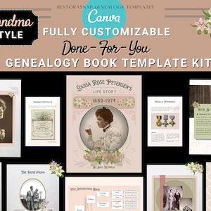 Ancestry Book Template Kit-User Friendly Canva Memorial Books, Fully Customizable Ancestry Books. Family History Book with Bonuses! US size