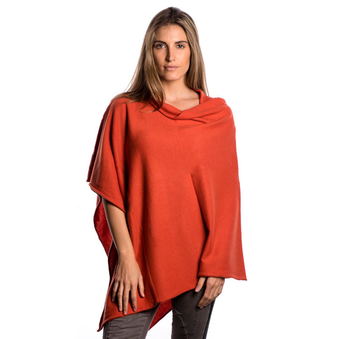 orange cashmere poncho