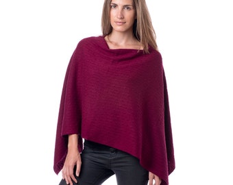 Garnet Red Poncho/Garnet Red Cable Knit 100% Cashmere Poncho/Cable Knit Poncho