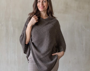 Taupe Cable Knit Cashmere Poncho/Mink Cable Knit Poncho/Cocoa Cashmere Poncho/Brown Cashmere Poncho