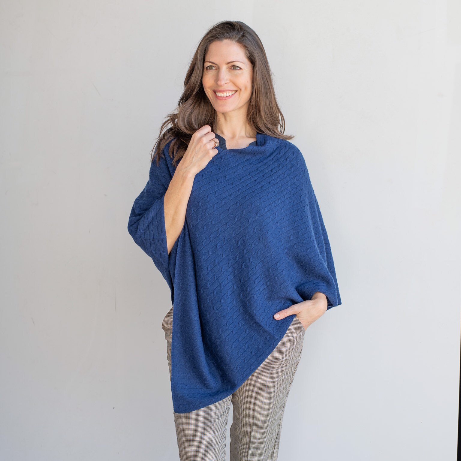 Navy Cable Knit Poncho/navy Blue Cable 