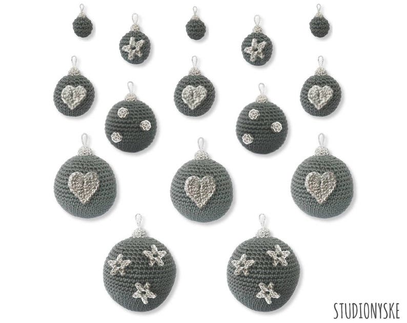 Christmas balls crochet pattern hearts stars dots appliques image 2