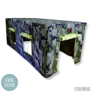 Table playhouse camouflage, sewing PATTERN, fabric indoor outdoor playtent PDF