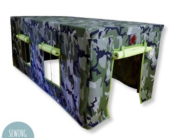 Table playhouse camouflage, sewing PATTERN, fabric indoor outdoor playtent PDF