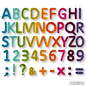 Scrapbook alphabet pattern crochet uppercase letters large numbers punctuation marks math signs