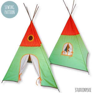 Teepee PATTERN sunflower kids play tent with door window curtains instant download PDF