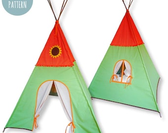 Teepee PATTERN sunflower kids play tent with door window curtains instant download PDF