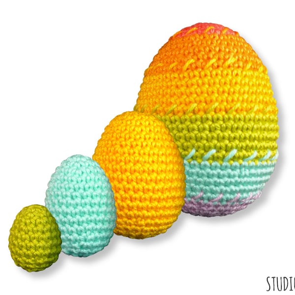Décoration oeuf de Pâques, 4 tailles différentes, patron amigurumi au crochet, décoration arc-en-ciel pdf