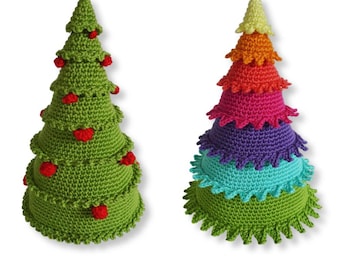 Christmas tree PATTERN deal, classic decoration with balls, colorful rainbow ornament crochet
