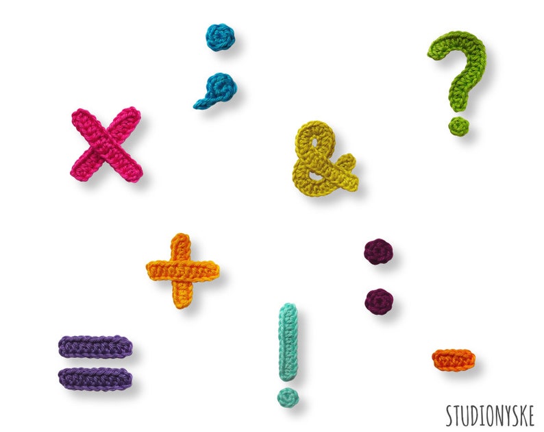 Applique alphabet pattern crochet uppercase lowercase large small letters numbers punctuation marks math signs