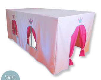 Play tent princess sewing PATTERN, pink table playhouse castle, birthday gift girl instant download PDF