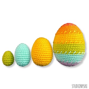 Decoração de ovo de Páscoa, 4 tamanhos diferentes, padrão de crochê amigurumi, decoração arco-íris pdf