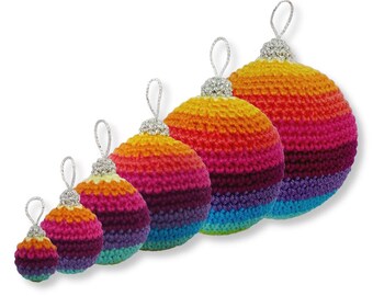Crochet Christmas balls pattern X-mas ornaments decorations rainbow different sizes PDF
