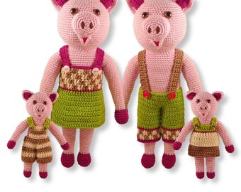 Crochet toy amigurumi, pig PATTERN FAMILY, stuffed animal pdf tutorial