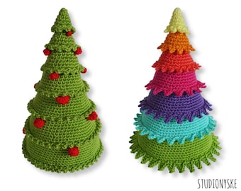 Christmas tree PATTERN deal, classic decoration with balls, colorful rainbow ornament crochet