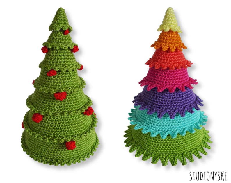 Christmas tree PATTERN deal, classic decoration with balls, colorful rainbow ornament crochet image 1