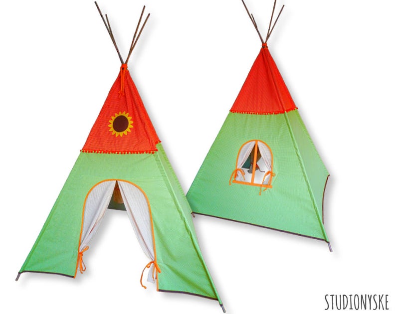 Teepee PATTERN sunflower kids play tent with door window curtains instant download PDF image 2