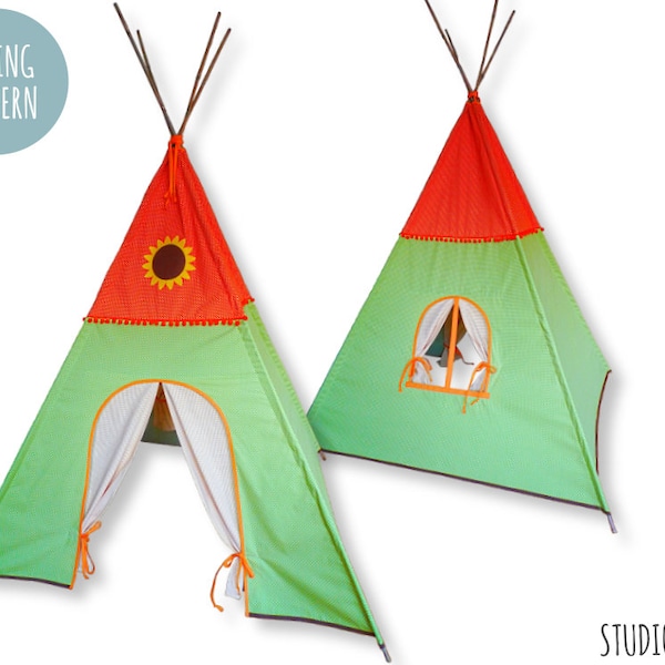 Teepee PATTERN sunflower kids play tent with door window curtains instant download PDF