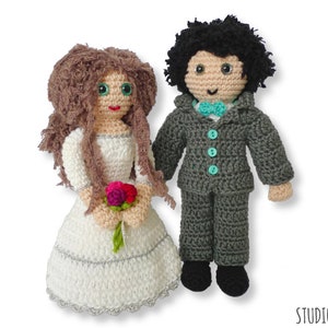 Wedding couple crochet pattern bride and groom amigurumi dolls bridal gift download PDF image 1