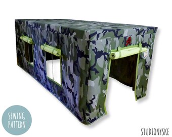 Table playhouse camouflage, sewing PATTERN, fabric indoor outdoor playtent PDF