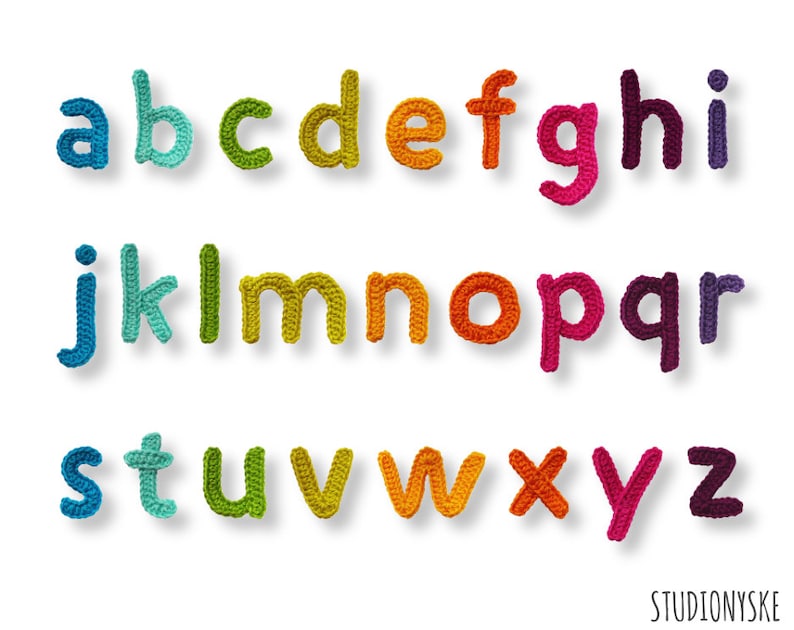 Applique alphabet pattern crochet uppercase lowercase large small letters numbers punctuation marks math signs