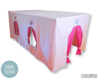 Play tent princess sewing PATTERN, pink table playhouse castle, birthday gift girl instant download PDF