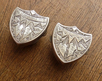 Antique Engraved Gent's Cufflinks Bachelor Buttons Silver Studs Pair Wests Patent Victorian