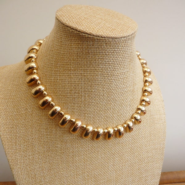 Vintage 1960s 1970s Chunky Gold Tone Cleopatra Necklace Space Age