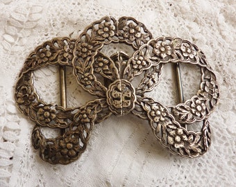 Pretty Victorian Ornate Lace Bow Form Sterling Silver Nurses Belt Buckle 1890s for Bride Samuel Jacob