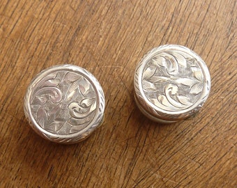 Antique Engraved Gent's Cufflinks Bachelor Buttons Silver Studs Pair Wests Patent Victorian