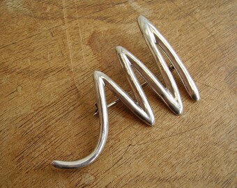 Vintage 1980s Retro Sterling Silver Scribble or Zig Zag Brooch Modernist Punk