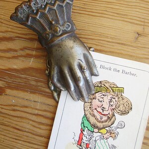 Antique Tarnished Tin Desk Letter Paper Clip Hand Shaped Wall Hanging Edwardian