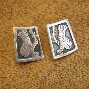 Vintage Sterling Silver & Alpaca Taxco Mexico Screw On Earrings Los Ballesteros