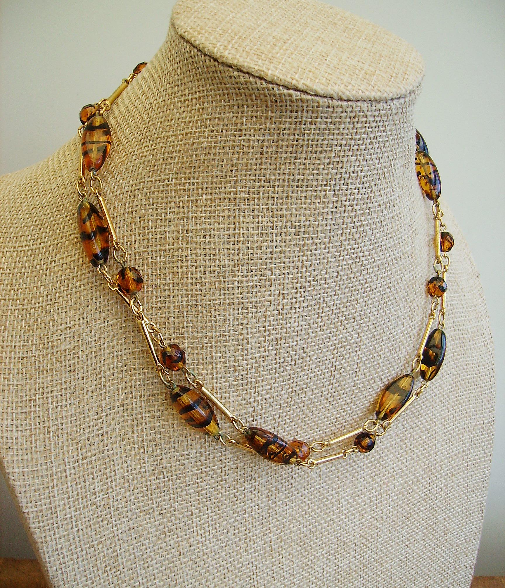 Collier Ancien En Écaille - Perles En Chute Et Pendenteif Feuille - Style Rétro - Multi-Rangs