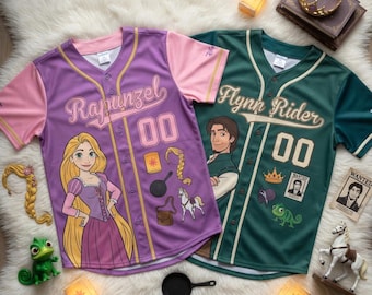 Rapunzel Birthday Baseball Jersey, Custom Name Tangled Family Matching Shirt, Birthday Girl Boy Gift, Pascal Flynn Rider Party Outfit