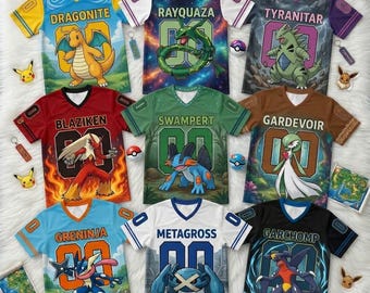 Op maat gemaakt PKM-shirt, gepersonaliseerd teamshirt voor kinderen, verjaardagscadeau voor jongens en meisjes, Pokémon-sportshirt, outfit voor de wedstrijddag van de kinderen